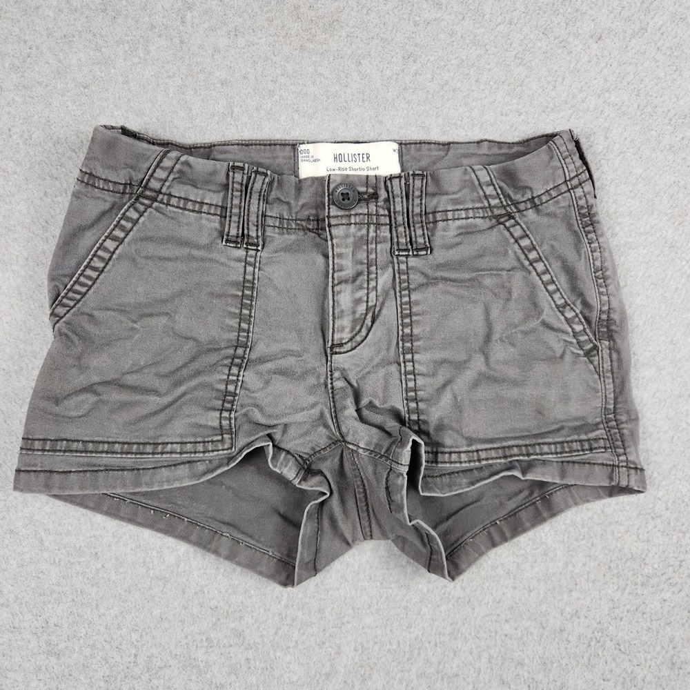 Hollister Low-Rise Shortie Shorts Womens 000 Gray Utility Y2K Stretch 2" Inseam